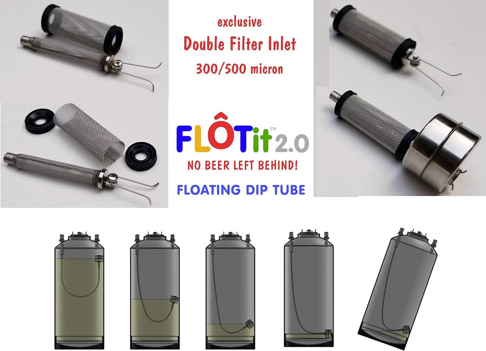 FLOTit 2.0 - No Beer Left Behind Floating Dip Tube with Double Filter Inlet